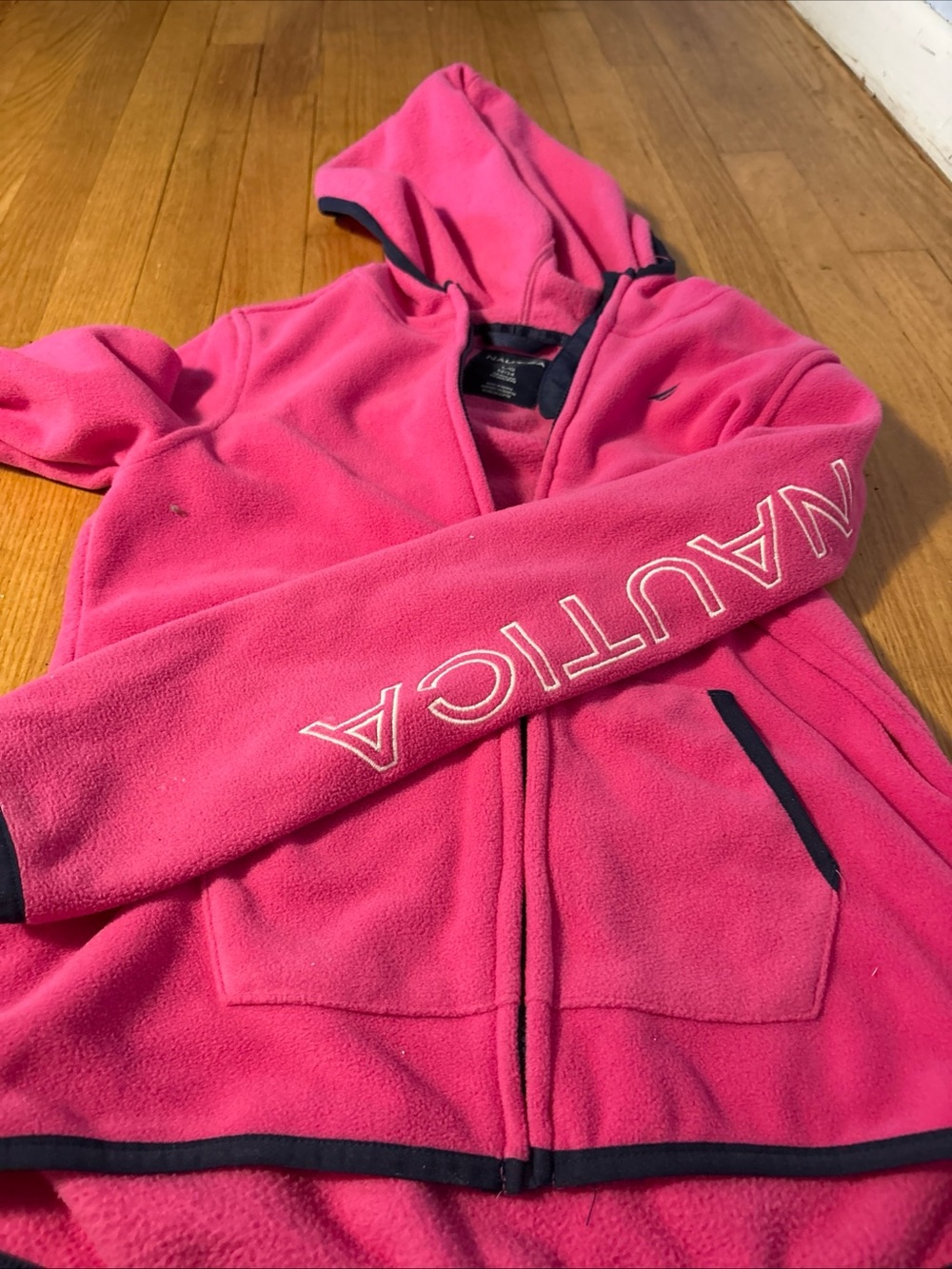 Nautica Hot Pink Fleece Hoodie with Navy Trim